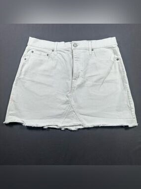 GAP Denim Mini Skirt in Distressed White Raw Hem Size 12